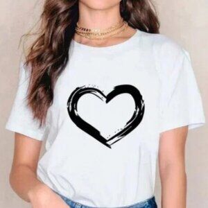 🆕NWOT Meinuoduo Heart T-Shirt • Size Small • White with Black Heart